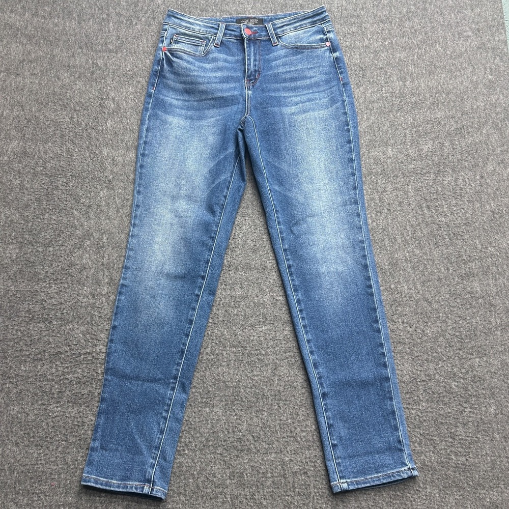 Judy‎ Blue Size 7/28 Boyfriend Fit Jeans Jingle All The Way Plaid Cuff